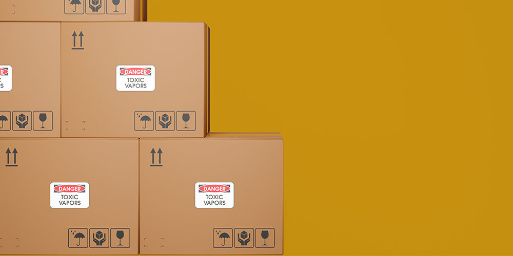 Hazardous Material Shipping Labels on Boxes